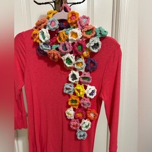 Colorful Hand Crocheted Flower Scarf